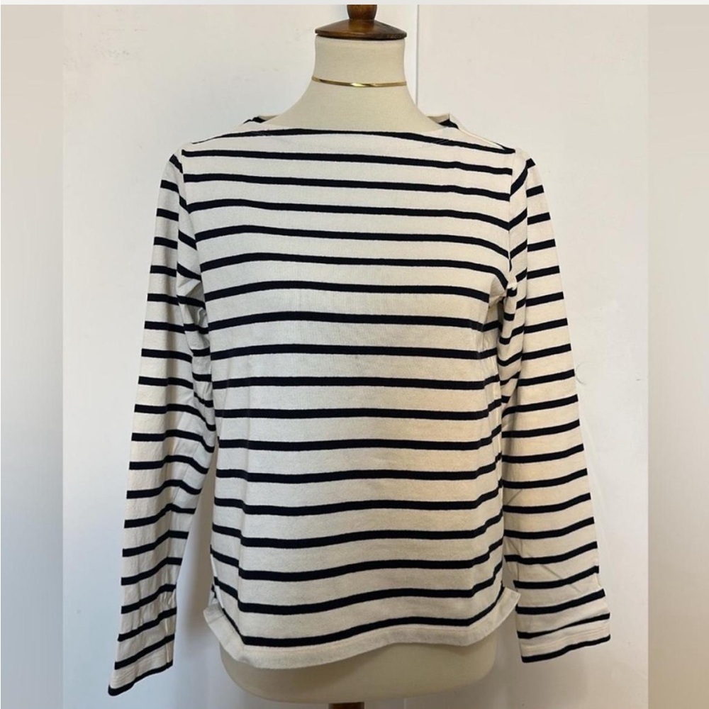 Uniqlo Black and White Striped Boatneck Long Sleeve Top M
